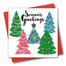 Embellished Christmas Greeting Card, Season's Greetings, Christmas Trees
