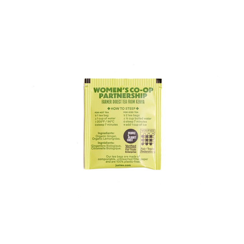 JusTea LEMON GINGER | Herbal Tea Bags, Caffeine-Free, Organic Ginger