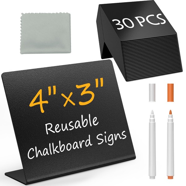 MaxGear 30 Pack 4"x3"Mini Chalkboard Signs for Food, Reusable Drink
