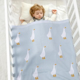 mimixiong Baby Blanket Knit Receiving Boys Girls Blanket Soft Cotton Neutral Blanke for Swaddle Crib Stroller with Cute Goose