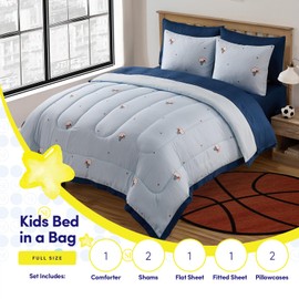 Basketball Comforter Set Full Size – Bed in a Bag with Sheets, Pillowcases & Shams – Soft Stylish Sports Bedding – All Season Boys Basketball Bed Set