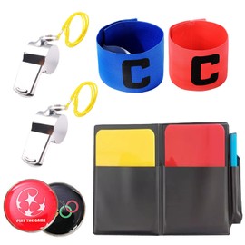 Omevett Football Referee Kit Red and Yellow Football Referee Cards with 2 Metal Referee Whistles, Coin Picking, Captains Armbands Sport Referee Card Set Referee Equipment for Football Match