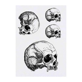 4 x 'Skull' Temporary Tattoos - Water Resistant, Skin-Safe, Non-Toxic Transfers, Mixed Sizes (TO00003287)