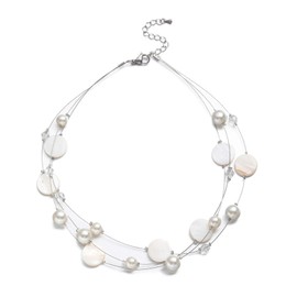 Layered Shell Necklaces for Women Stacked Pearl Necklaces Statement Charm Boho Necklace for Women White