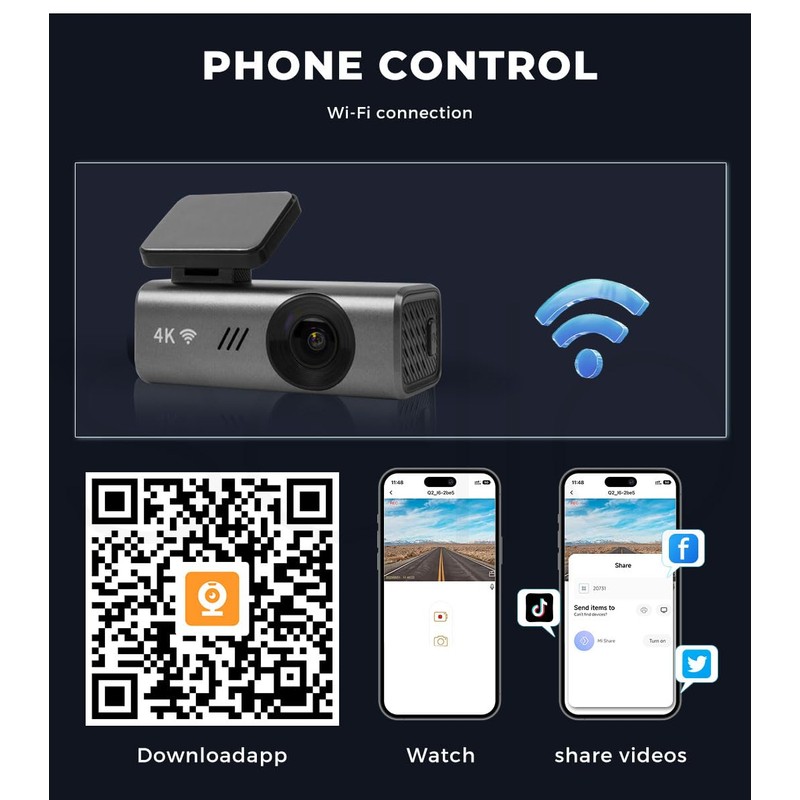 Manan Dash Camera 4K WiFi UHD Front Car Recorder Voice