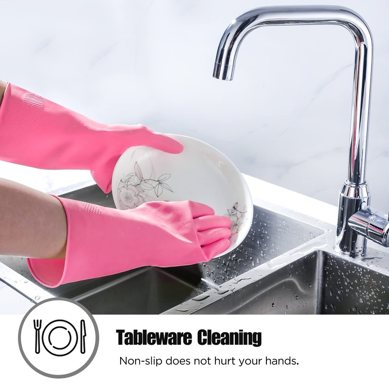 Rubber cleaning gloves yellow 6 Pairs for Household,Reuseable dishwashing gloves
