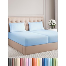 CGK Unlimited Split King Size 5 Piece Sheet Set - Comfy Breathable & Cooling Bed Sheets Set - Hotel Luxury Bedding for Women, Men, Kids & Teens - Deep Pockets, Easy-Fit, Soft & Wrinkle Free - Oeko-Tex - Light Blue