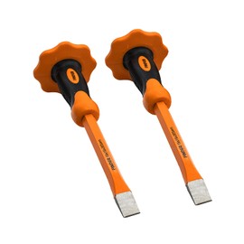 Finder 2PCS 12 Inch Heavy Duty Mason Chisel with Hand Guard, 2 PCS Flat End Chisels, Rock Concrete Mortar Stone Chisel for Demolishing Carving Scaling Breaking Hounding