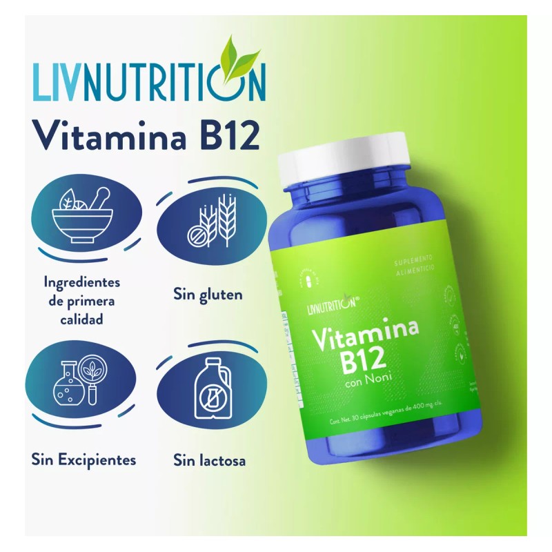 Liv Nutrition- Vitamina B12 Con 60 Cápsulas De 400mg