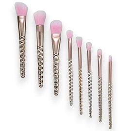 F.A.R.A.H. Rose Gold Charm Gift Set 2-8 Makeup Brushes, 2 Latex-Free Sponges, and Silver Zippered Cosmetic Bag - 100% Vegan