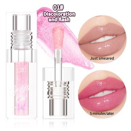 Mrettick 2PCS Magic Color Changing Lip Oil, Warm Change Moisturizing Lip Gloss Lip Oil Hydrating Lip Oil, Upgraded Long Lasting Nourishing Magic Big Brush Color Changing Lip Oil（Pink+Red）