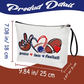 Creakraft Football Gifts Peace Love Makeup Bag for Her, Football Coach Gifts, Football Mom Gifts for Football Lovers Players Sports Fans Birthday Gifts for Women Girls Birthday Game Team Gifts