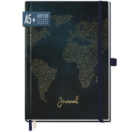 paper&you® Premium Bullet Journal Dotted A5 "Travel the World" Notebook Dotted, 188 Pages Extra Thick Paper, Travel Diary with Dot Grid - Sustainable & Climate Friendly