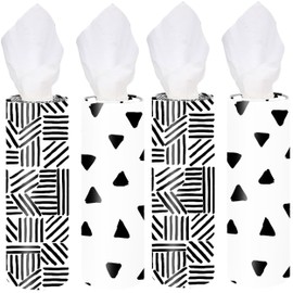JRUSMR 4-Pack Car Tissue Holders, Black & White Tissue Cylinders with Facial Tissues, Travel Tissue Tubes for Car Cup Holders