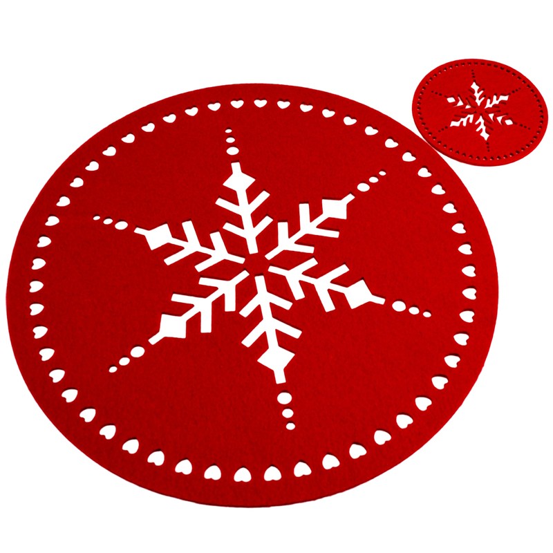 Set Of 8 ROUND Red Felt Christmas Dinner Table Place