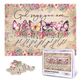 Christian Puzzles for Adults 500 Pieces Religious Bible Jigsaw Puzzles for Adults Butterfly God Says You are Christian Gifts Wooden Puzzle for Challenging Family Activity Games
