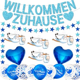 Welcome Home Baby, Pre-Assembled Welcome Garland, with 6 Stork Birth for Outdoors, Baby Shower Decoration Girls, Welcome Baby, Welcome Home Garland, Welcome Home Baby Boy