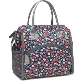 FlowFly Insulated Lunch Bag for Women, Men, Large and Reusable, Handle, Work and Travel Tote and Meal Prep Organizer, Floral