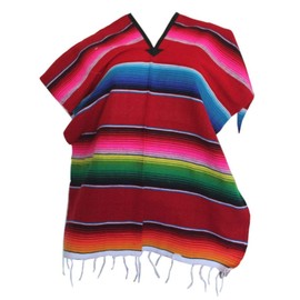 Del Mex Youth Kids Child Mexican Serape Poncho Costume (Red, Ages 2-5)