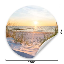 Muralo Sticker Circle Beach Sea Sunset Dunes Landscape Sky Nature 3D Wall Decoration Sticker Living Room Bedroom Width 100 cm x Height 100 cm