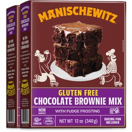 Manischewitz Gluten Free Chocolate Brownie Mix With Fudge Frosting 12oz (2 Pack) | Grain Free, Kosher for Passover, Baking Pan Included!
