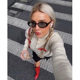 Laurinny 90s Sunglasses Retro Oval Sun Glasses for Women Trendy Small Vintage Shades, Tortoise shell/Light Grey Lens