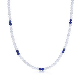 GAVU Pearl Necklace for Men Lapis Lazuli Necklace, Men's Beaded Necklace, Crystal Necklace for Men 20"