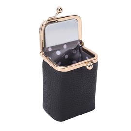 BRRNOO Estuche para Lápiz Labial con Espejo de Cuero, Mini Estuche Cosmético de Viaje Vintage para Mujeres y Niñas, Organizador de Almacenamiento de Joyas, Negro, 3,54 X 2,56 X 1,97 (BLACK)