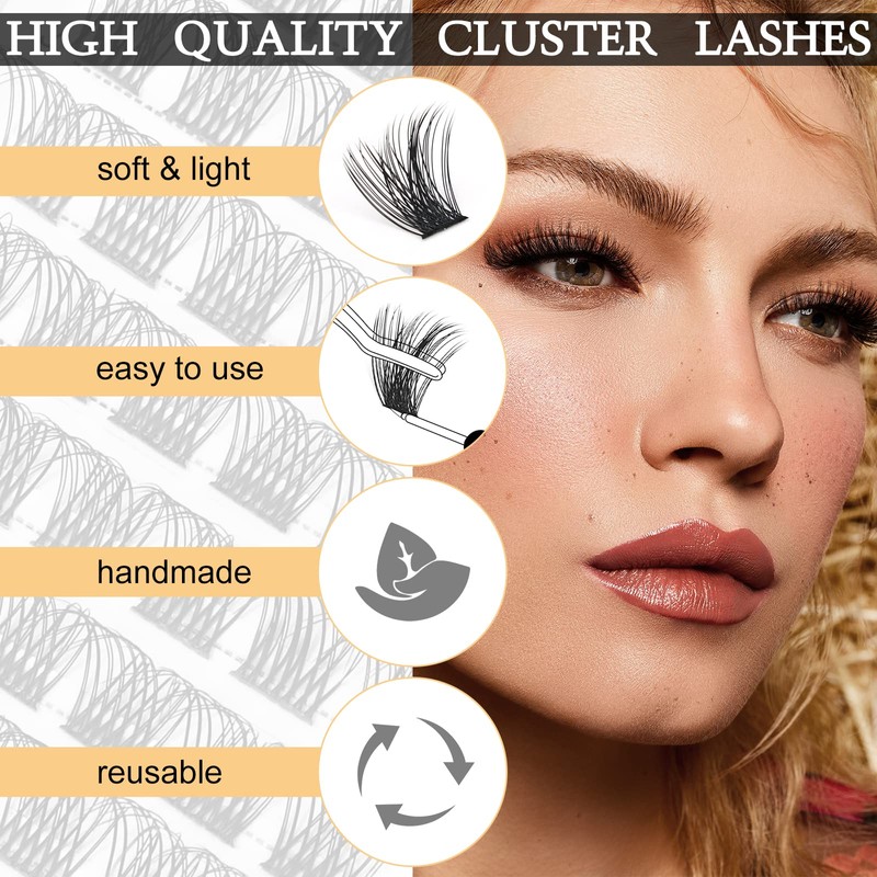 QUEWEL Individual Eyelashes, Individual Eyelash Clusters, Lashes, Mega D Curl,