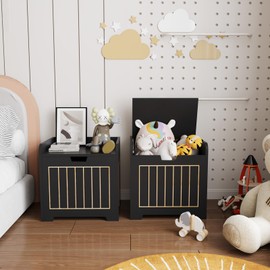 Kids Storage Chests & Trunks,Small Box Cube Toy Storage Organizer Black,Wooden Entryway Storage Bin For Home Books Clothes Toy,Small Square Nightstand ForPlayroom,Bedroom(15.4x11.8x15.3inches)