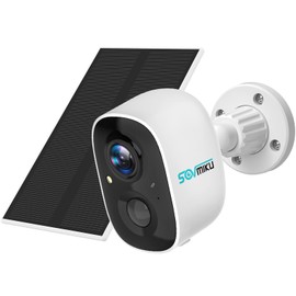 Sovmiku 5,200 mAh Capacity, Security Camera, Solar Wireless Security Camera, No Wiring Required, 2 Megapixels, Two-Way Audio, Outdoor/Indoor Compatible, USB Charging/Solar Panel Charging, IP65
