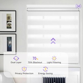Allesin Motorized Zebra Blinds for Window with Remote, Compatible with Alexa, Smart Dual Layer Shades, Smart Zebra Roller Shades Light Filtering Dry Battery Motor, for Home Office(White, H72 x W34)