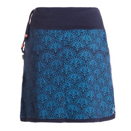 Vishes Alternative Bekleidung - Damen Mini-Rock Baumwolle Blumen-Muster extra breiter Bund mit Kordel-Zug und Taschen schwarz-türkis 40