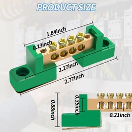 4 Pack 4 Position Grounding Bus Bar Terminal Block, Electrical Ground Bus Bar with Screws and Green Insulated Base for Distribution Box