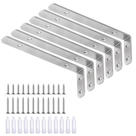 LSK L Heavy Duty Stainless Steel Corner Bracket, 6"2" (15050mm) Shelf Support, Max Load: 42lb, Joint Angle Bracket for Wooden Board, Pack of 6
