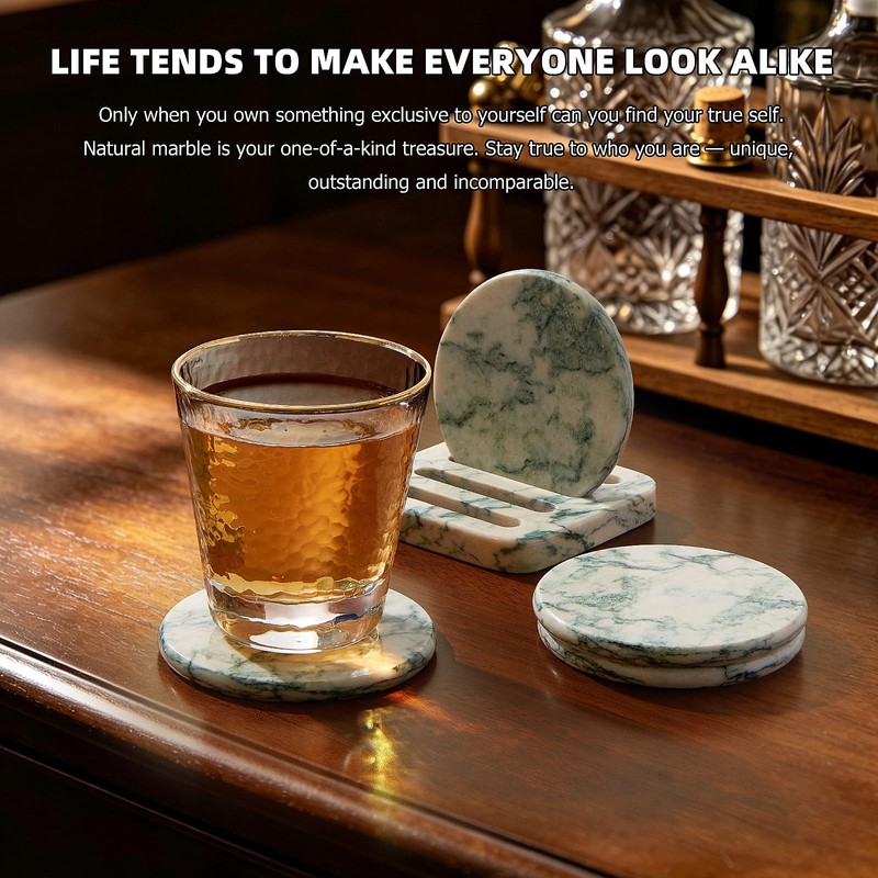 Marble Coasters Set of 4 with Display Stand, 3.9 Inch