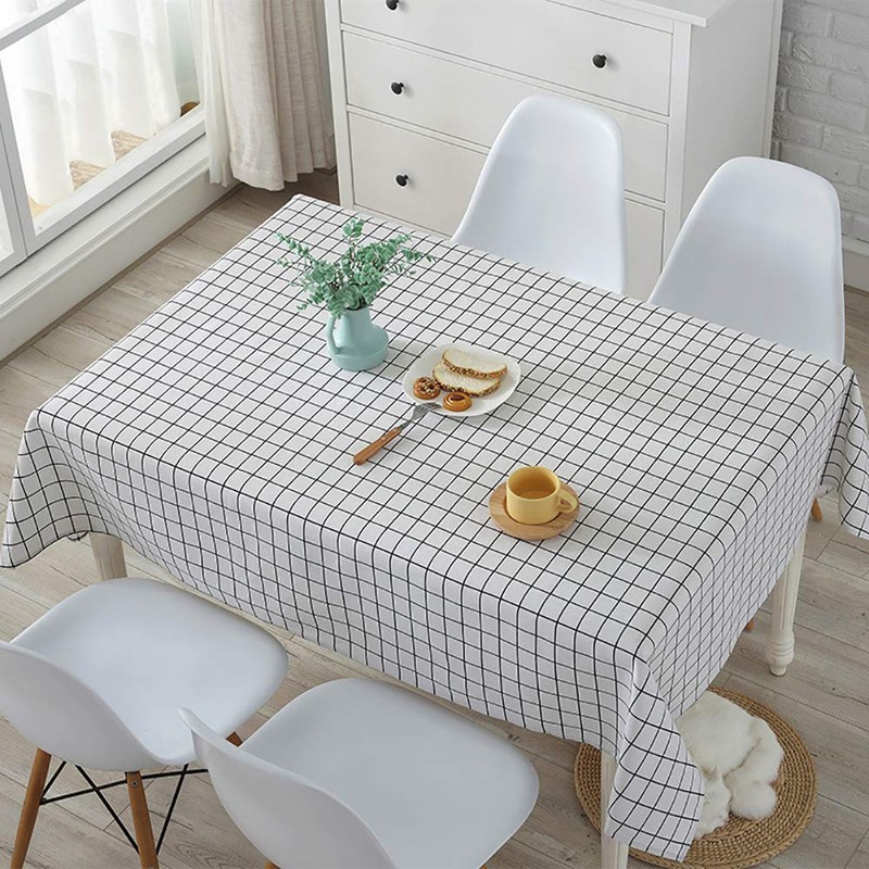 Hodeacc Plaid Tablecloth, Cotton Linen Tablecloth, White/Black Plaid Non-fading, Dustproof,