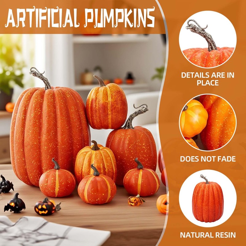 SHIFANQI 7Pcs Artificial Pumpkins, Fall Fake Foam Pumpkin Decor, Autumn