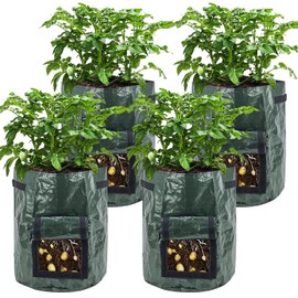 SUGOOE Potato Grow Bags, 4 Pack 10 Gallon Vegetables Growing Planter with Flap and Handles for Potato Vegetables Flowers Herbs Garden Outdoor