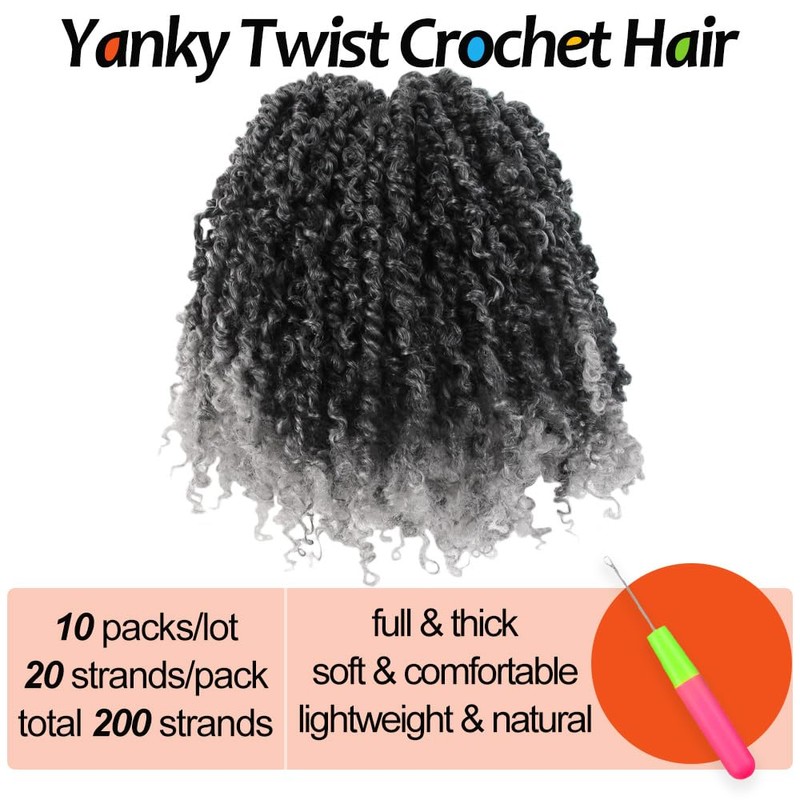 Cisinpo Yanky Twist Crochet Hair 8 Inch 10 Packs Pre-Twisted