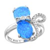 Sterling Silver Created Opal Cat Ring for Women with Bow