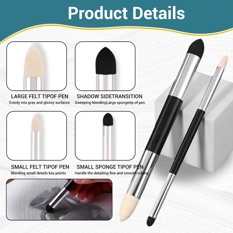6 Pcs Artist Blending Stumps, Double-Headed Blending Stump Pencil Rubbing