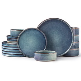 AmorArc Ceramic Dinnerware Set for 6, 18 Pieces Handmade Reactive Glaze Stoneware Plates and Bowls, Scratch Resistanct | Dishwasher & Microwave Safe Stackable Dishes Set