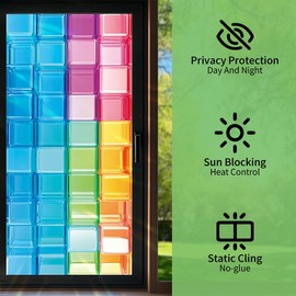 Stained Glass Window Film Rainbow Hued Cubic Window FilmStained Decals Static Cling Sun Blocking Decor for Home Office Windows Doors Glass Partitions 17.7x39.3 inch