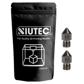 SIUTEC® Premium MK8 Hardened Steel/Hardened Steel, Nozzle/Nozzle, 0.2 mm, Pack of 2, Compatible with Ender, CR6, CR10S, X5SA, A8, for 1.75 mm Filament
