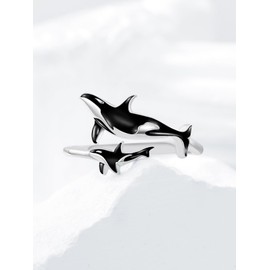 Shusukue Killer Whale Open Ring for Her Orca Open Ring 925 Sterling Silver Shark Ring Octopus Tentacle Ring Ocean Animal Open Ring Valentine's Day Gift, Sterling Silver