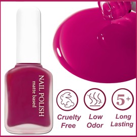 KAHSOSE Matte Magenta Nail Polish, Air Dry Fuchsia, Dark Pink Nail Polish for Women & Men, Frosted Matte Pink Polish Color, Velvet Nailpolish Quick Dry, 12ML