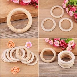 Anillos de dentición, 10 piezas Bebé infantil Madera natural Anillo de dentición Sin barnizar Anillo de madera Mordedor Juguete Pulsera de madera DIY 