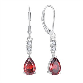 FJ Dangle Drop Earrings 925 Sterling Silver Leverback Teardrop Earrings Garnet January Birthstone Jewellery Gifts for Women Girls