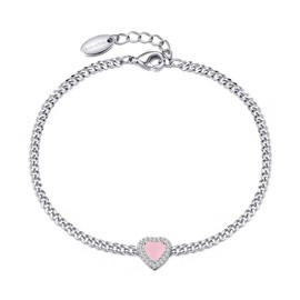 Philip Jones Rose Quartz Heart Gemstone Bracelet Created with Zircondia® Crystals